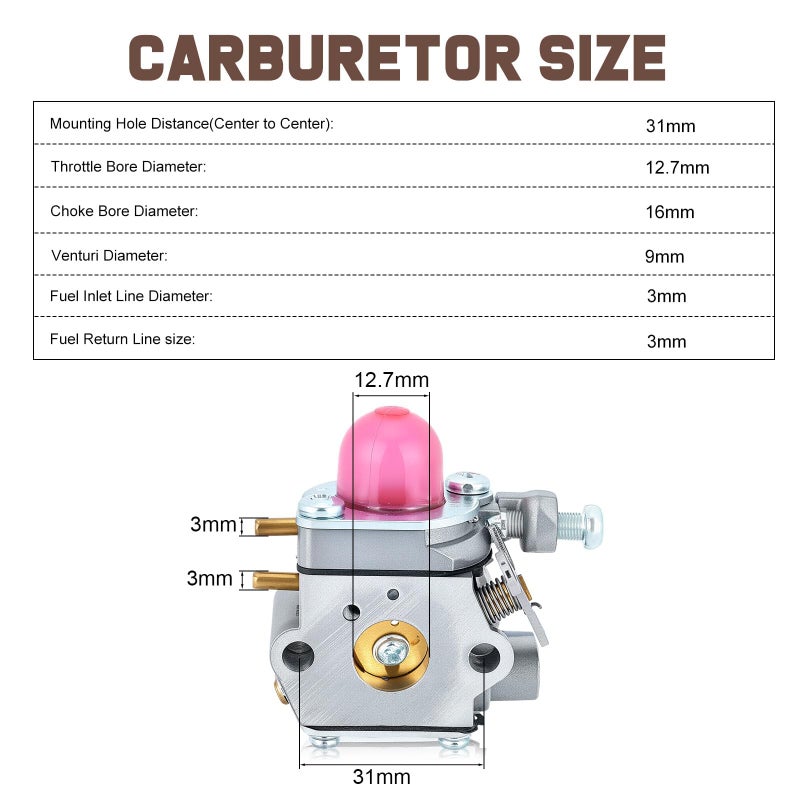 Kizut 753-06190 M2510 Carburetor for Murray M2510 M2500 RM2510 Bolens BL110 BL160 BL425 for BC210 BC280 SS270 TroyBilt TB22 TB21EC TB22EC TB32EC TB42BC TB80EC Trimmer Parts WT-973 Kit - Image 3